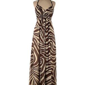 BGBG Max Azria Silk Halter Zebra Print Brown Maxi Dress